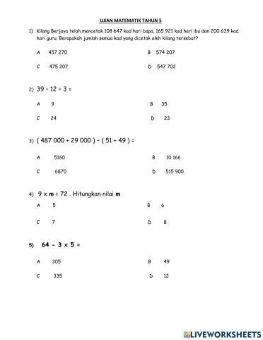 Penilaian Sumatif Matematik Tahun 5