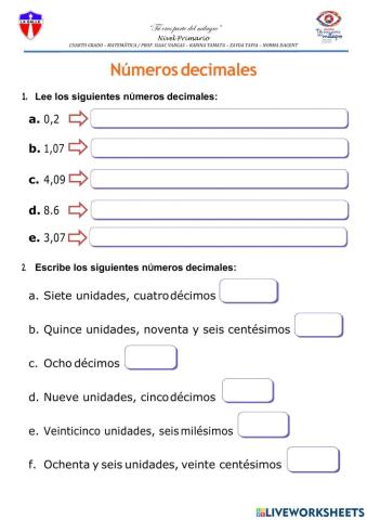 Lectura y escritura de números decimales