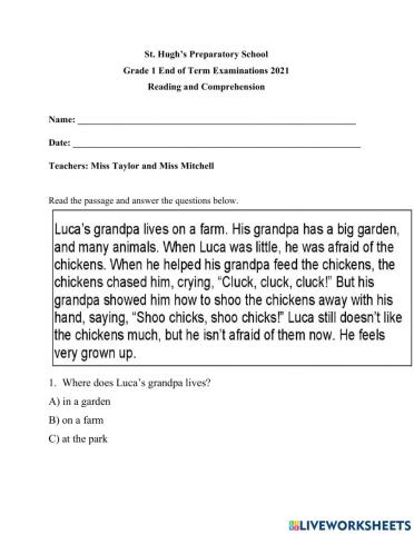 Reading and Comprehension