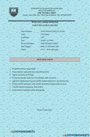 Penilaian akhir semester i ipa tahun 2021-2022