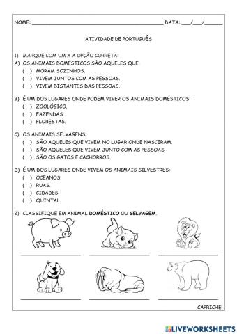 Animais domésticos e selvagens