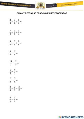 Suma de fracciones heterogéneas