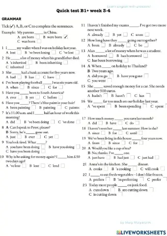 Quick test B1+ week 3-4 extended