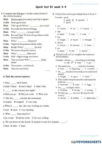 Quick test B1 week 3-4 extended
