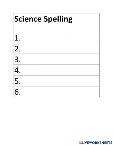 Science Grade 2 Spelling