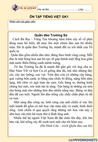 Tiếng Việt 5 - Ôn tập GK1
