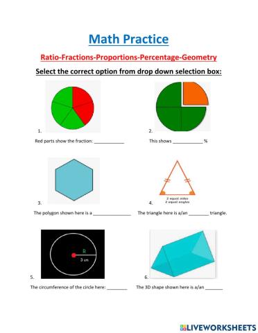 Math: Geometry-Ratio-Fractions-Proportion-Percentage