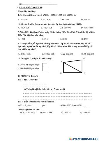 Ôn tập toán 4 giữa gki