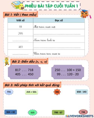 Phiếu bài tập cuối tuần 1