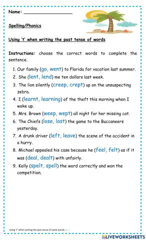 Using ‘t’ when writing the past tense of some words