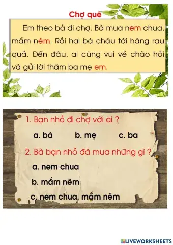 Bài đọc: Chợ quê