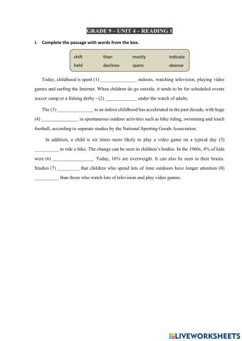 L9 - Test U4 - Reading 1