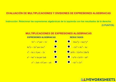 Multiplicaciones y divisiones de expresiones algebraicas