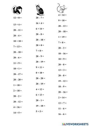 Saskaitīšana un atņemšana 20 apjomā