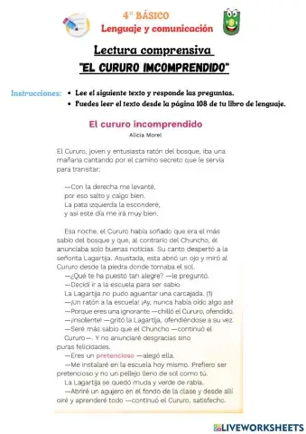 El cururo incomprendido-Tarea Lenguaje