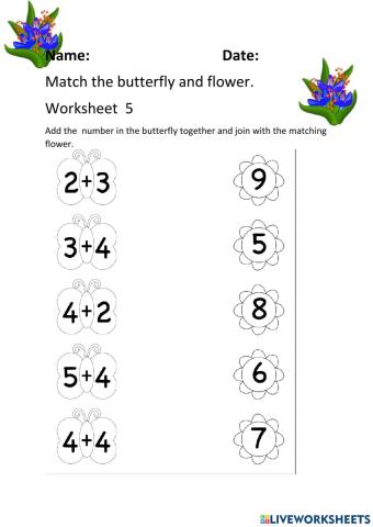 Match the Butterfly and Flower Worksheet 5