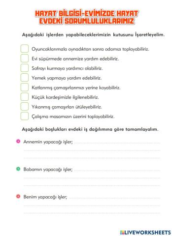 Hayat Bilgisi-Evimizde Hayat-Evdeki Sorumluluklarımız