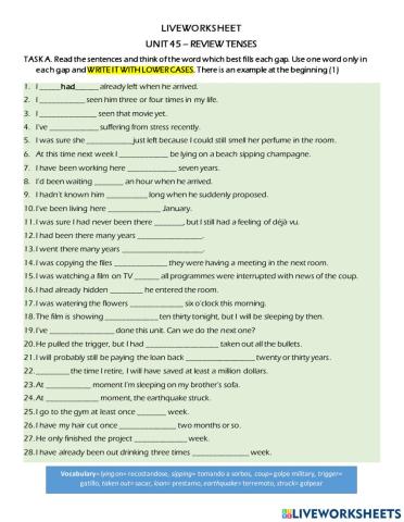 Rewiev Tenses unit 45