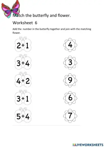 Match the Butterfly and Flower Worksheet 6