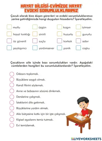 Hayat Bilgisi Evimizde Hayat Evdeki Sorumluluklarımız