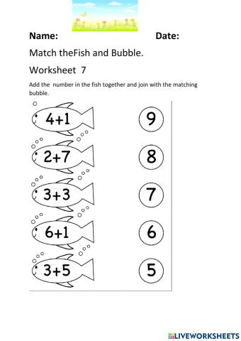 Join the Fish and Bubble Workshheet 7