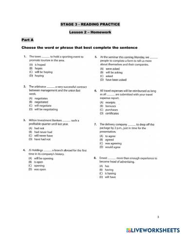 Reading practice -Lesson 2-Homework