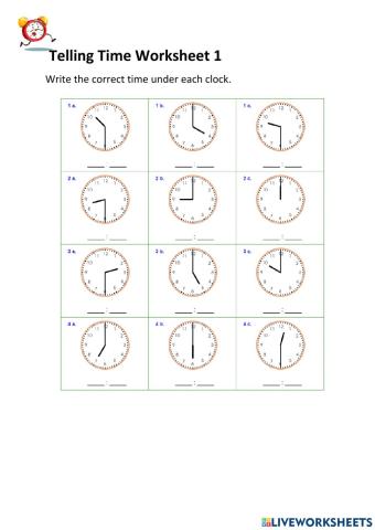 Telling Time worksheet 1