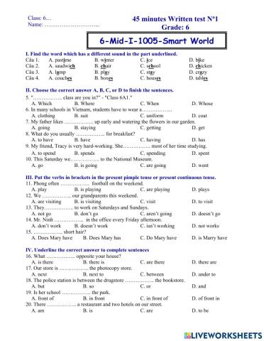 Tieng anh lop 6 Smart World 1st Mid-test 