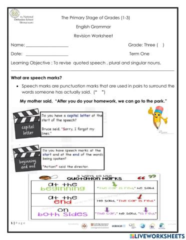 Grammar Revision Grade 3