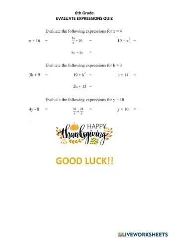 6th Quiz Evaluate Expressions