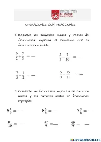 Operaciones con fracciones