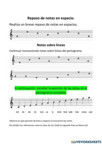 2 Notas en espacios y lineas de pentagrama