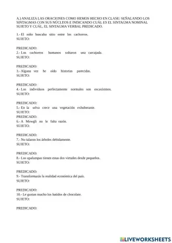 Busca el sujeto y el predicado