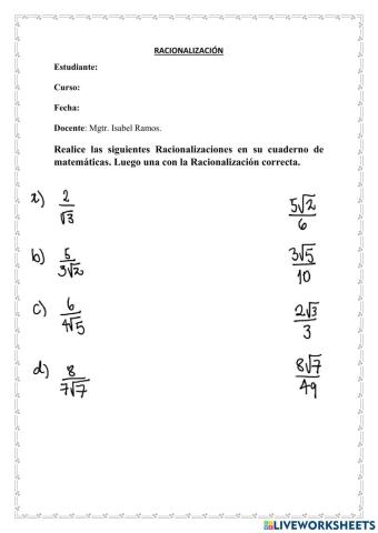 Racionalización con denominador monomio