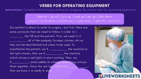 Verbs for operating equipment