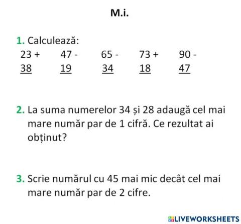 Adunarea si scaderea 0 -100