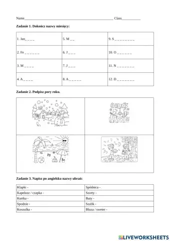 Months, seasons, clothes