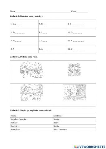 Months, seasons, clothes
