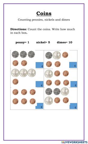 Counting pennies, nickels and dimes