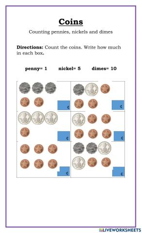 Counting pennies, nickels and dimes
