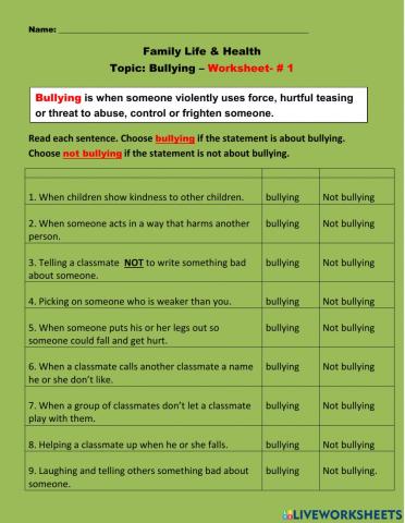 Bullying- Worksheet- - 1
