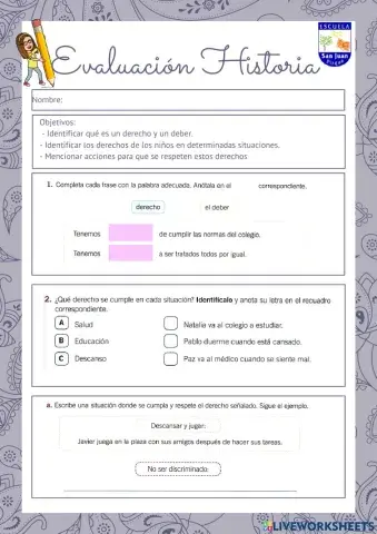 Evaluación derechos y deberes de los niños y niñas