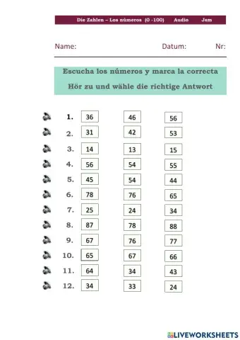die Zahlen 0 -100 - Nr.10