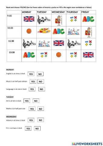 3º Unit 2. timetable