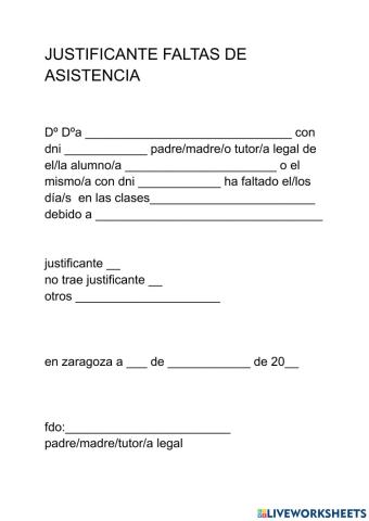 Justificante faltas asistencia