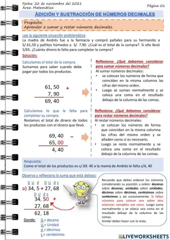 Adición y sustracción de números decimales