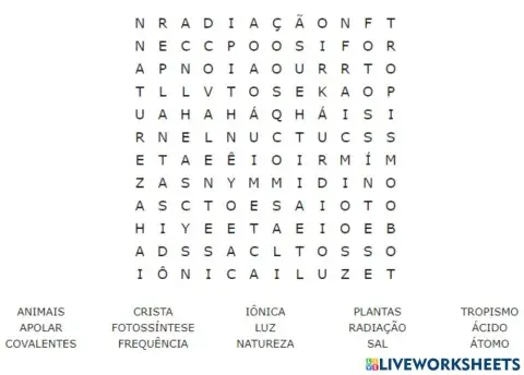 Caça Palavras de Ciências