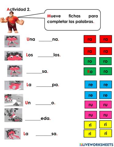 Actividad 2 formar palabras con sílabas con r