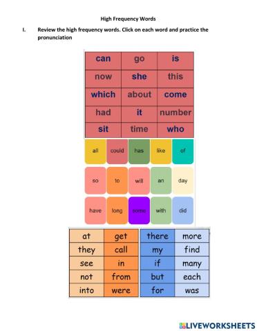 High Frequency Words