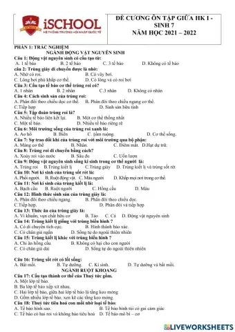 Ôn tập thu giữa kỳ i sinh 7